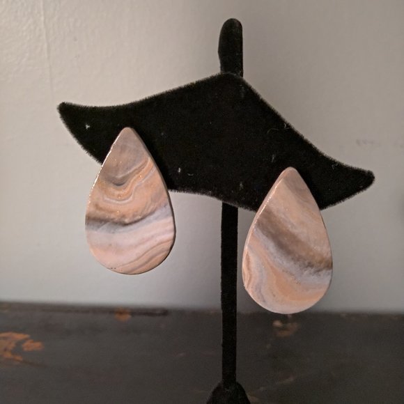 Teardrop Stud Earrings with Granite Design - Picture 8 of 10